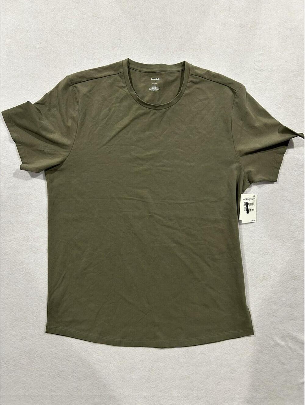 Nordstrom Open Edit T Shirt Men's Olive Green Short Sleeve Knit Stretch Crew Lg